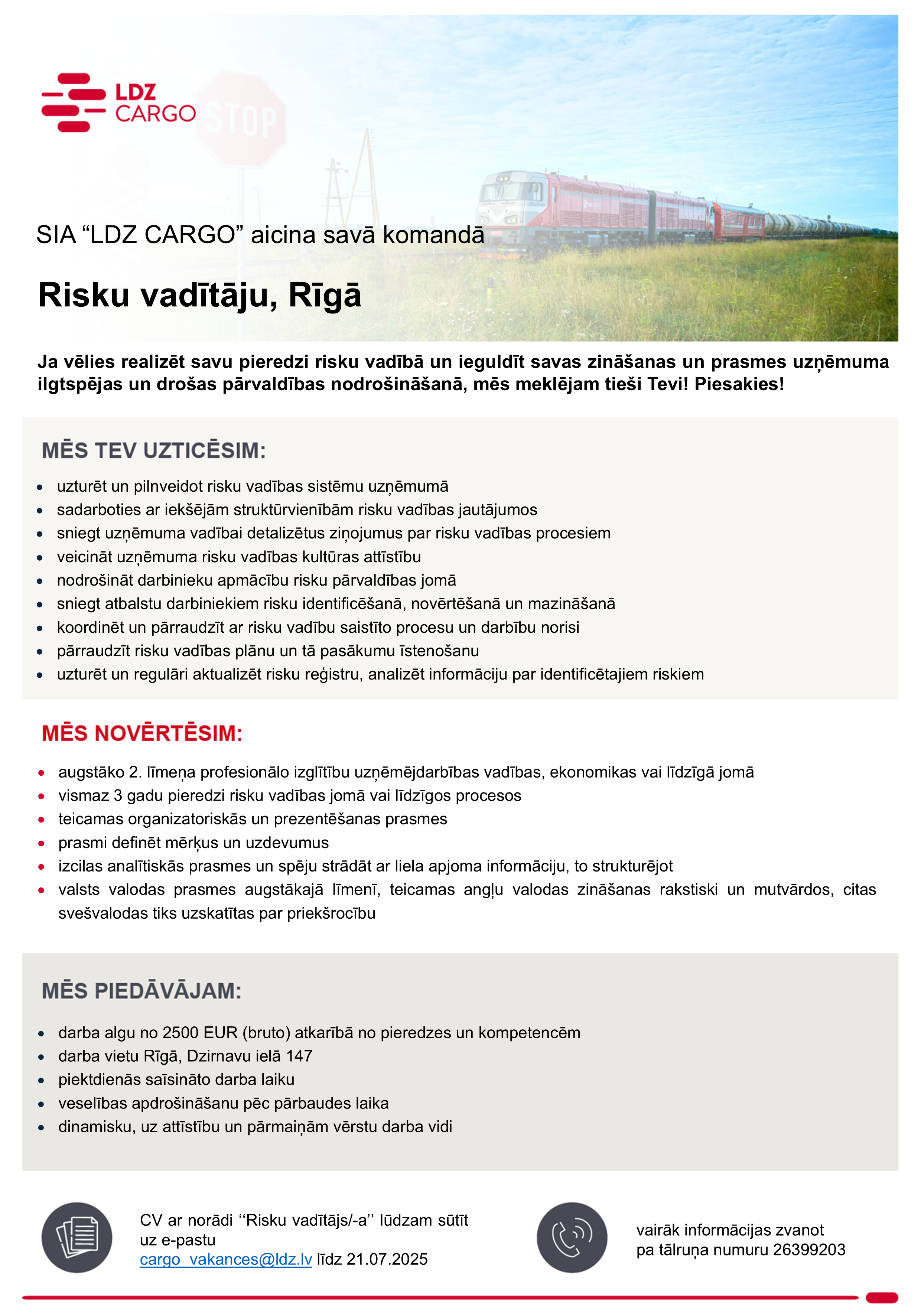 Vakance Risku vadītājs SIA LDZ CARGO