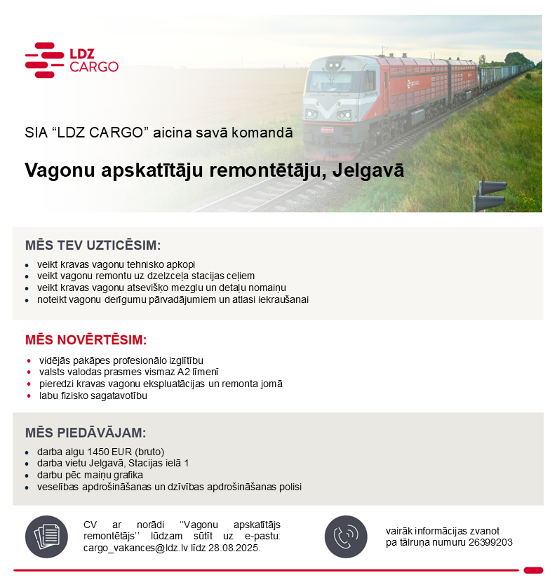 Vakance vagonu apskatītājs remontētājs