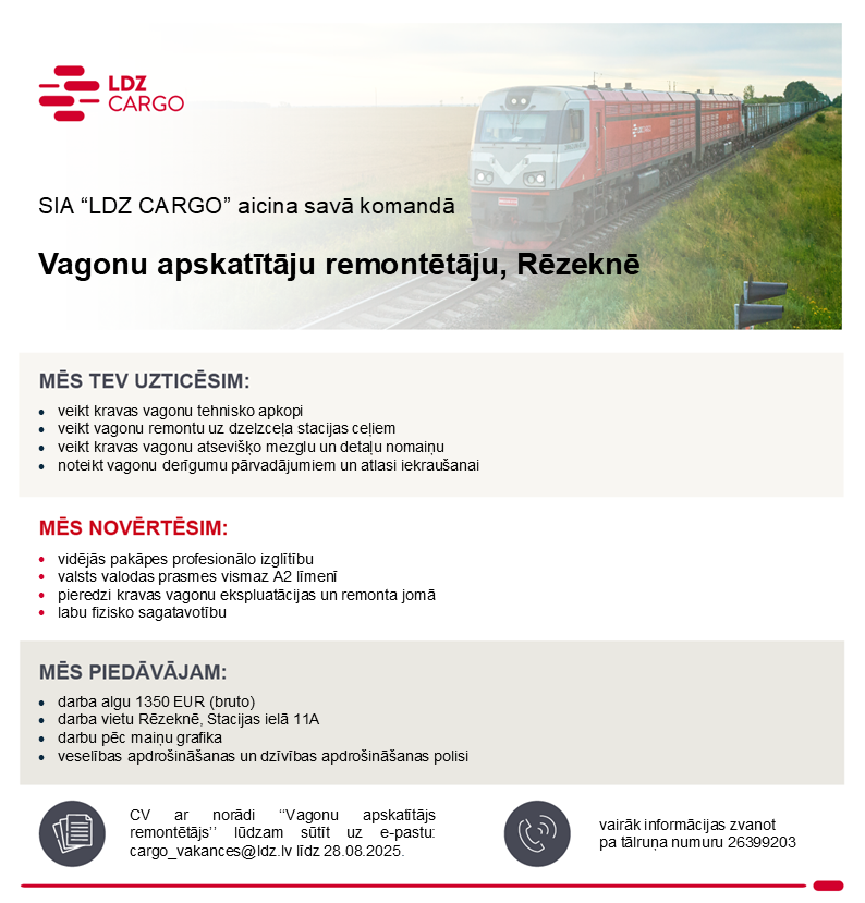 Vakance vagonu apskatītājs remontētājs